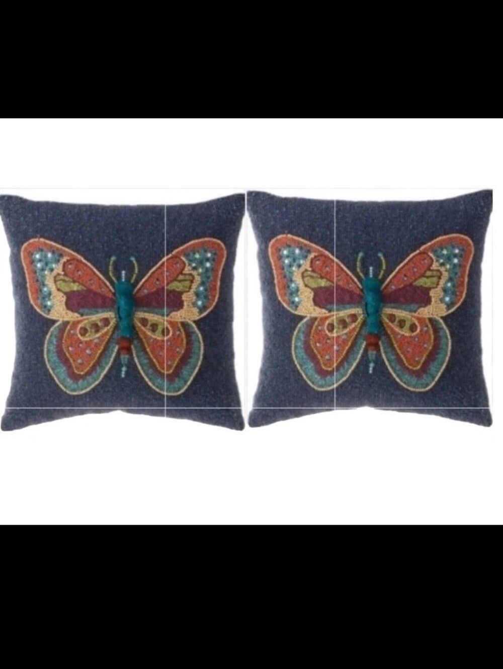 NWT Mackenzie-Childs Boheme Butterfly Beaded Throw Pillows ■ Set of Two
